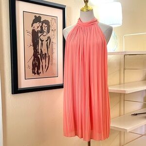 K&L Signature Made USA Coral Halter Pleated Resort Dress,Excellent Cond.,Size L